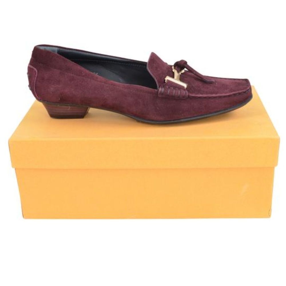 Tod's Red Roxanne Suede Heels Loafers